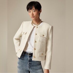 J Crew cream tweed jacket with gold buttons NWT